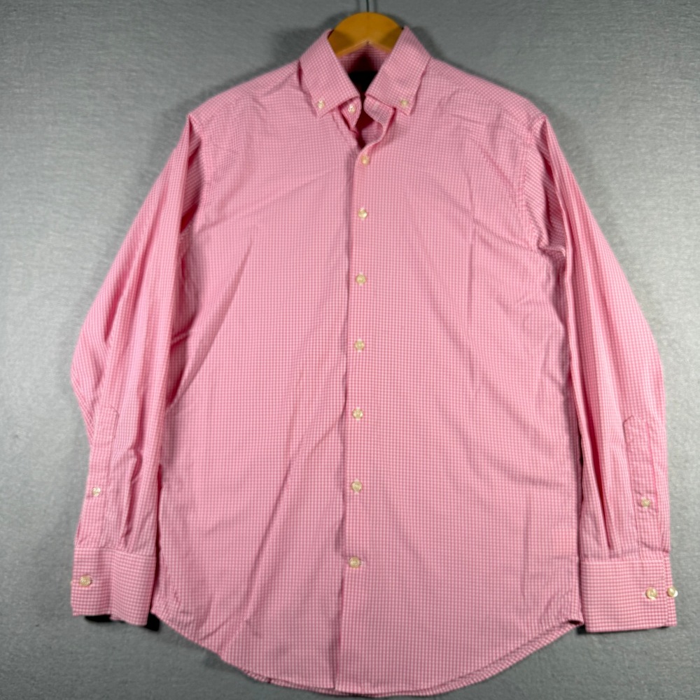 Peter Millar Mens Summer Comfort Pink Gingham Stretch Button Down Shirt Medium